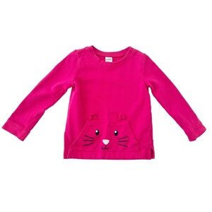 Carter's Bright Pink Long Sleeve Cat Tee with Large Front Pocket | Girls 2T